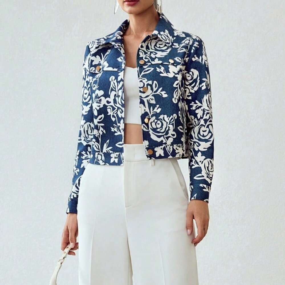 Multicolor Women's Allover Floral Print Button Up Jacket
